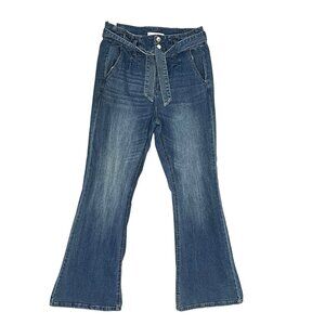Almost Famous Y2K Juniors Size 11 High Rise Flare Jeans Blue Denim Tie Belt